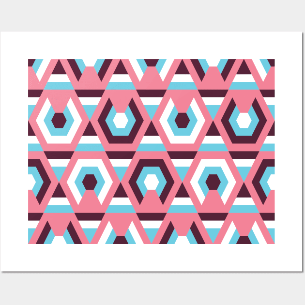 Hexagon Geometric Abstract Modern Retro Pattern Wall Art by Printable Pretty